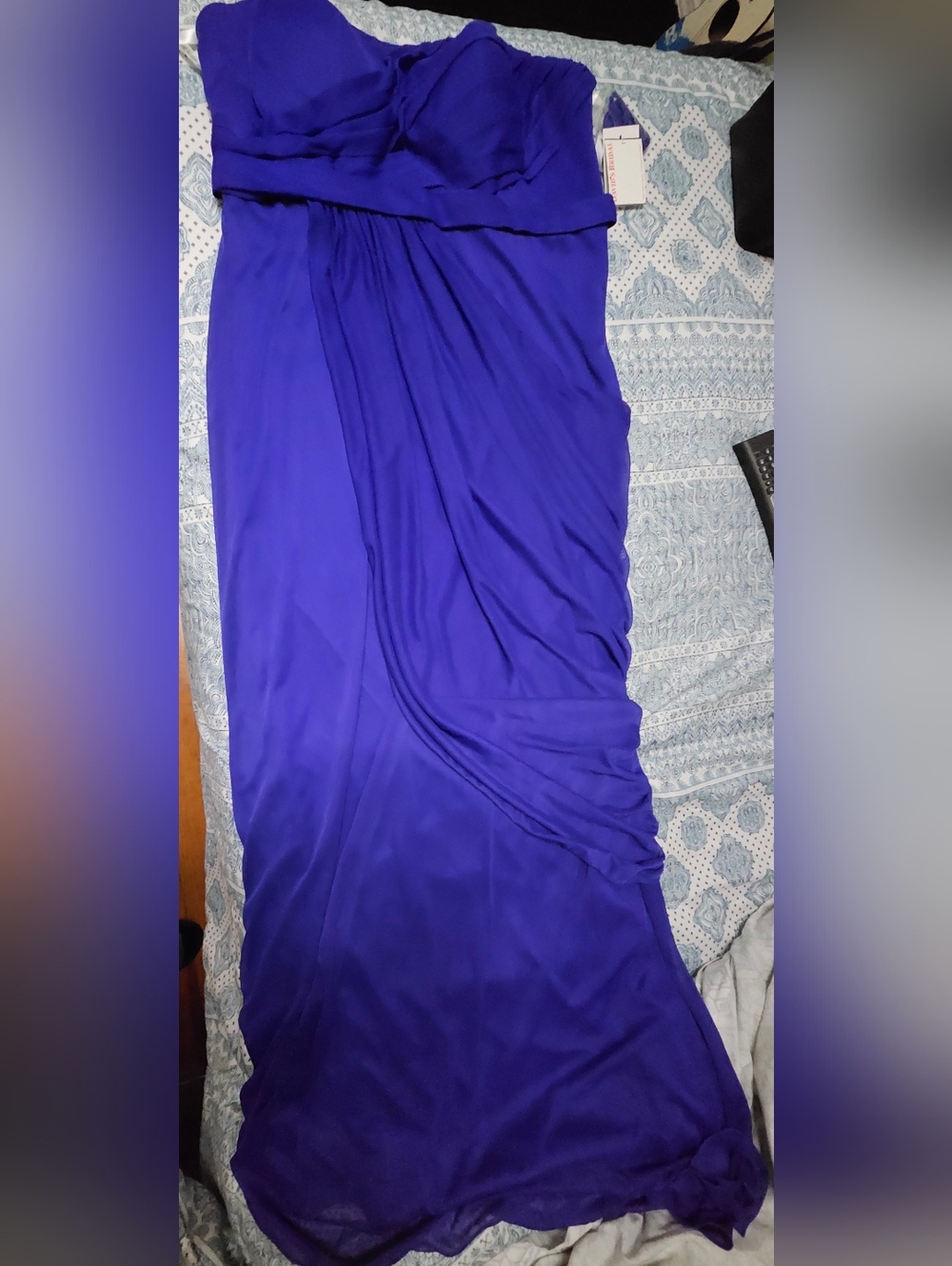 David's Bridal Strapless Royal Blue Evening Gown